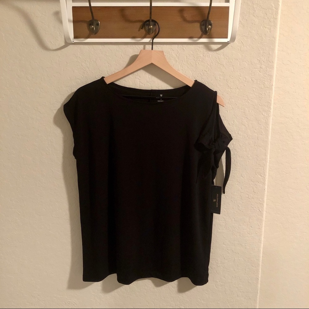 Worthington Black Cap Sleeve Medium Blouse - Picture 1 of 5